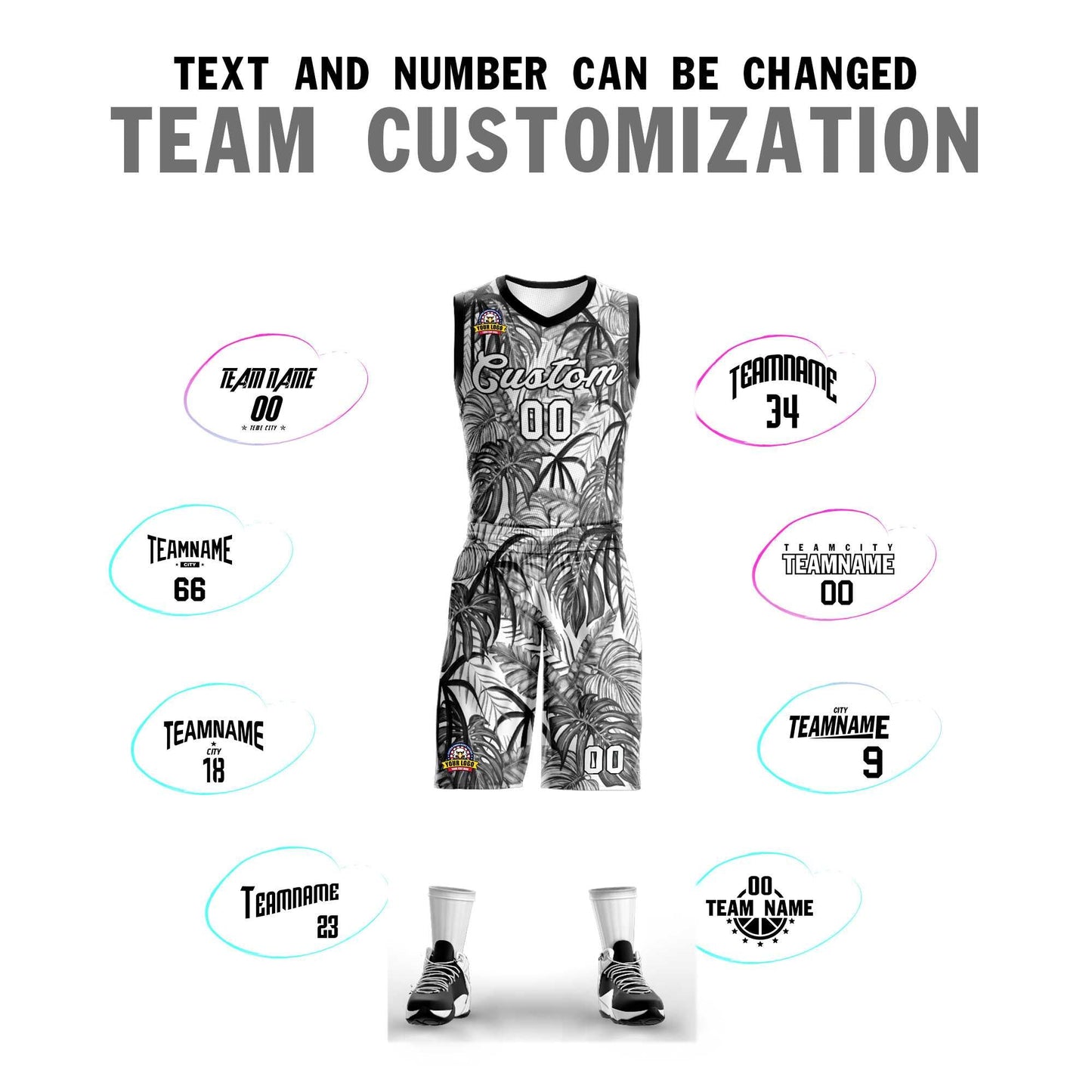 Custom Black White-Black Graffiti Pattern Sets Mesh Basketball Jersey Limited