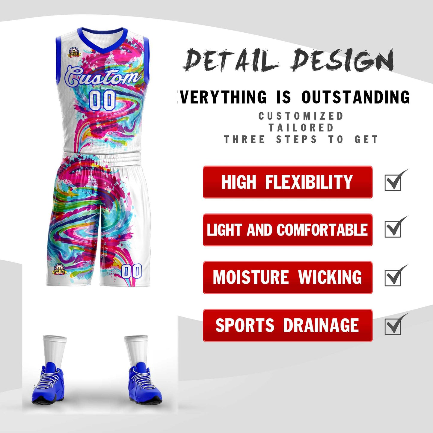 Custom White White-Royal Graffiti Pattern Sets Mesh Basketball Jersey Limited