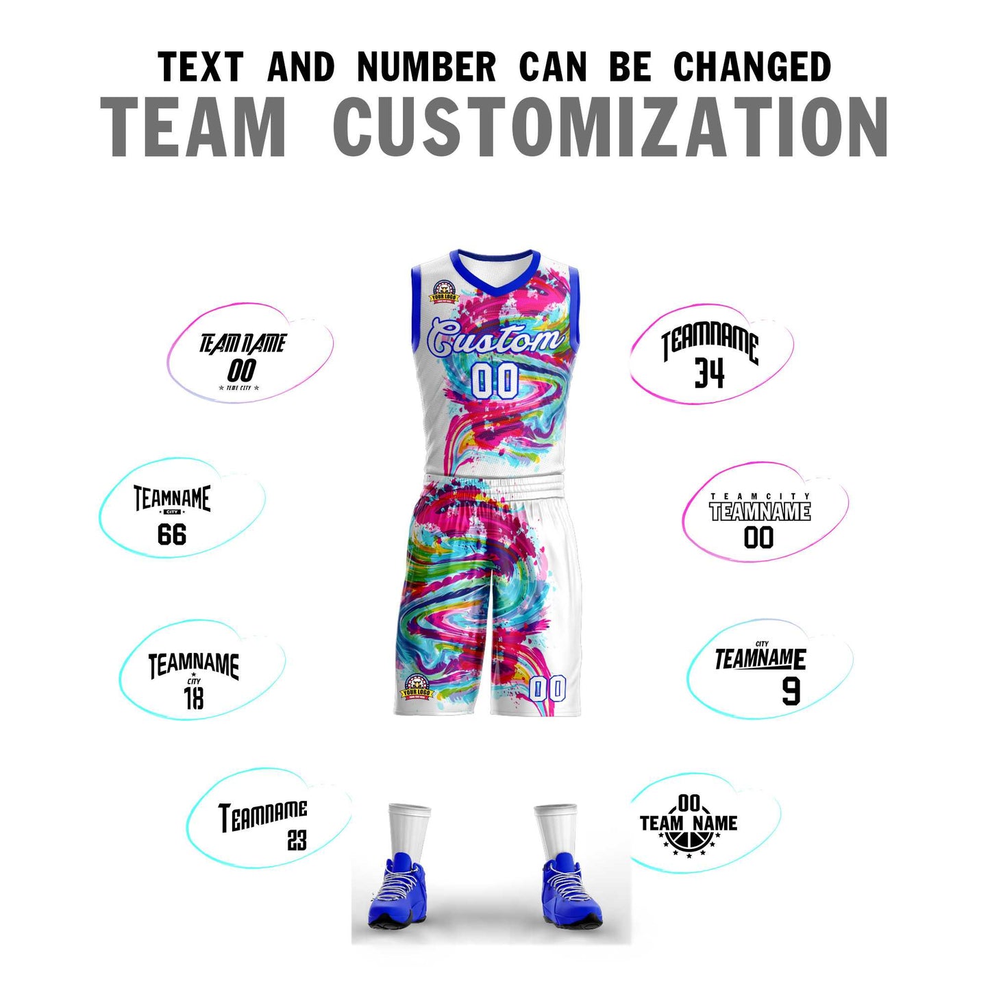 Custom White White-Royal Graffiti Pattern Sets Mesh Basketball Jersey Limited