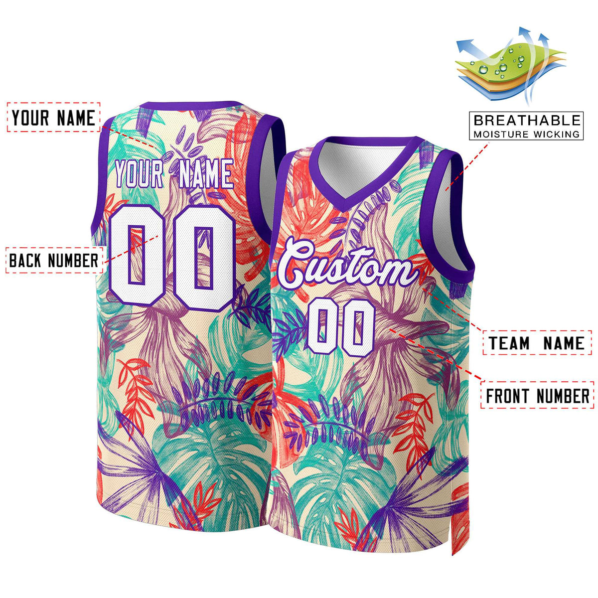 Custom Green White-Purple Graffiti Pattern Tops Mesh Basketball Jersey Limited