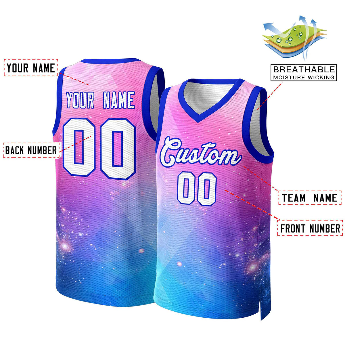 Custom Pink White-Royal Graffiti Pattern Tops Mesh Basketball Jersey Limited