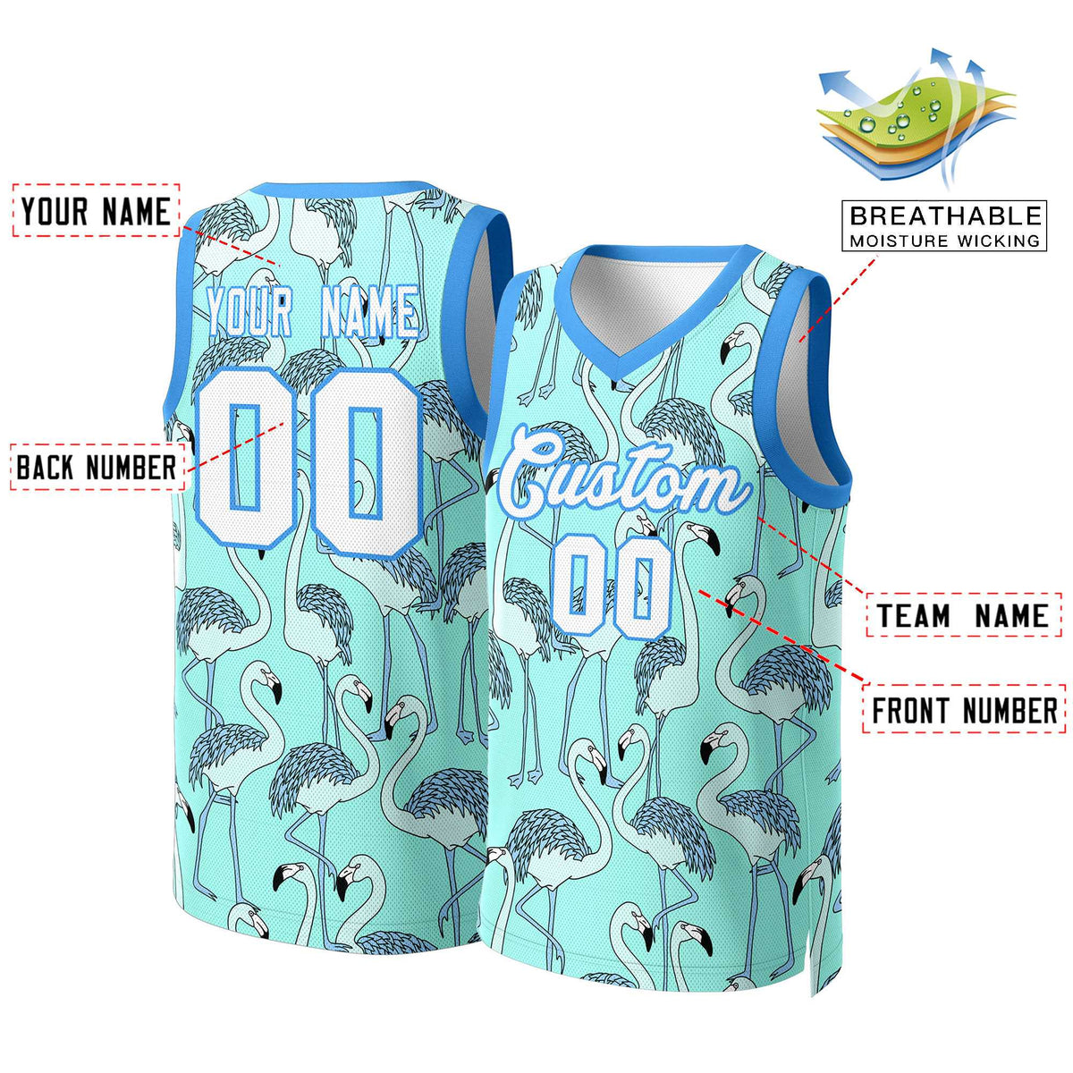 Custom Aqua White-Powder Blue Graffiti Pattern Tops Mesh Basketball Jersey Limited