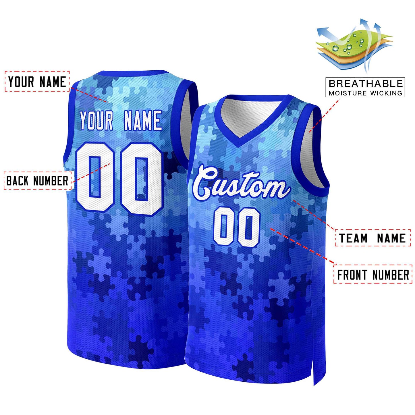 Custom Royal White-Royal Graffiti Pattern Tops Mesh Basketball Jersey Limited