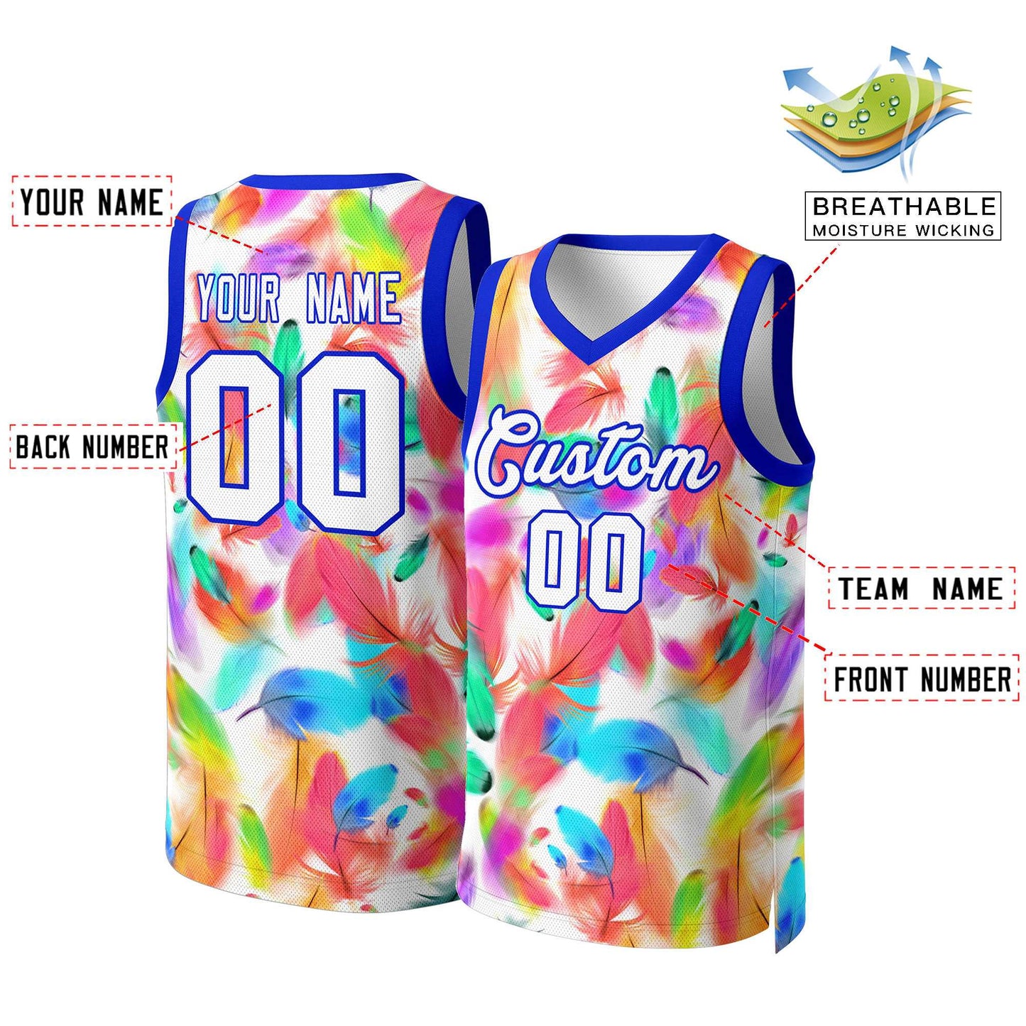 Custom White White-Royal Graffiti Pattern Tops Mesh Basketball Jersey Limited