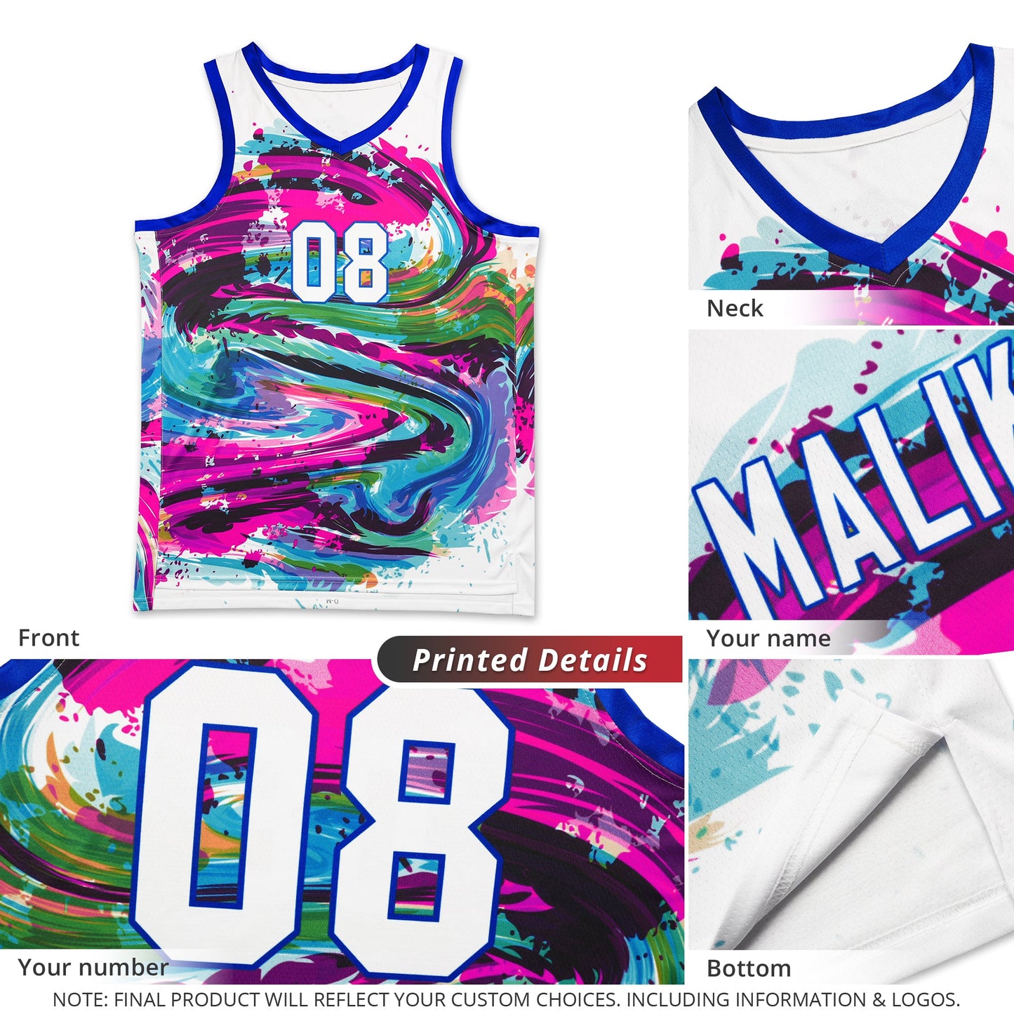 Custom White White-Royal Graffiti Pattern Tops Mesh Basketball Jersey Limited