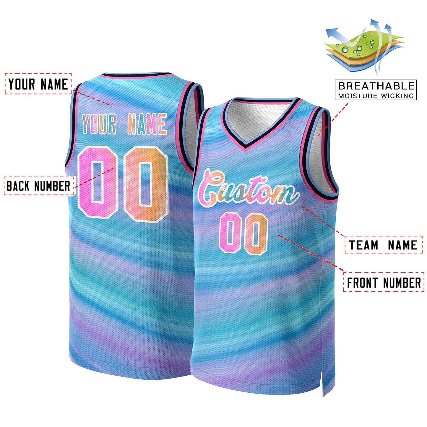 Custom Light Blue Graffiti-White Graffiti Pattern Tops Mesh Basketball Jersey Limited