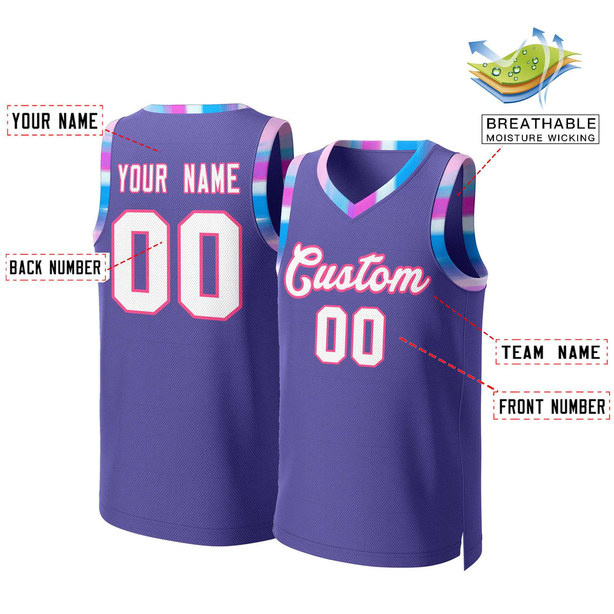 Custom Purple White-Pink Graffiti Pattern Tops Mesh Basketball Jersey Limited