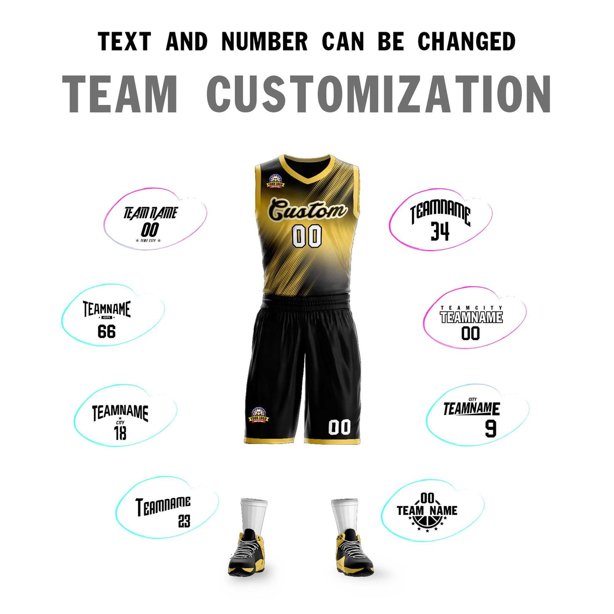 Custom Yellow Black-Yellow Gradient Fashion Sets Slash Basketball Jersey Limited