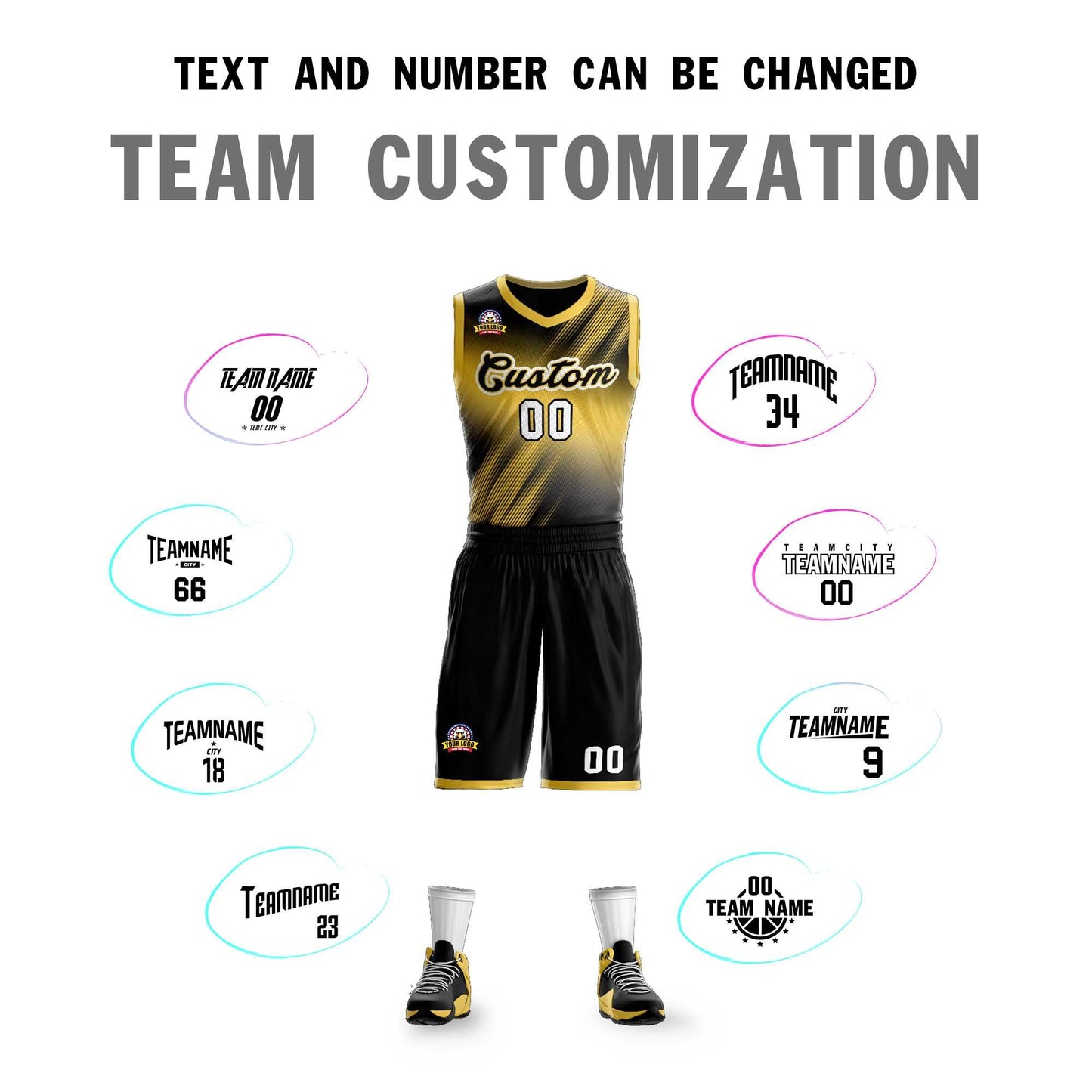 Custom Yellow Black-Yellow Gradient Fashion Sets Slash Basketball Jersey Limited