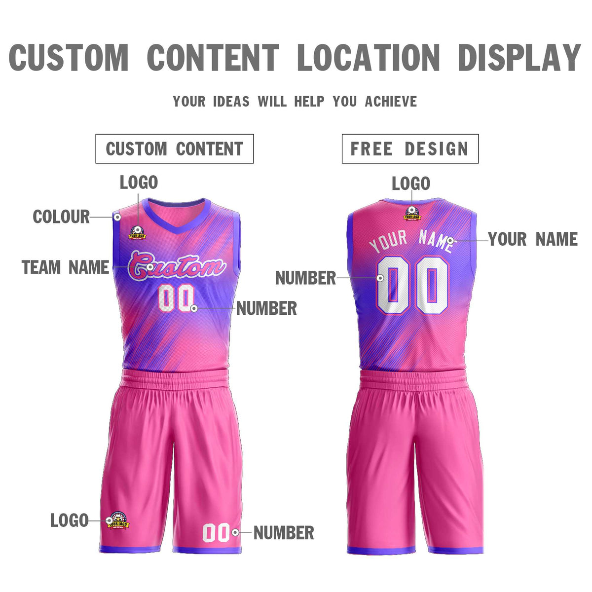 Custom Pink Pink-Purple Gradient Fashion Sets Slash Basketball Jersey Limited