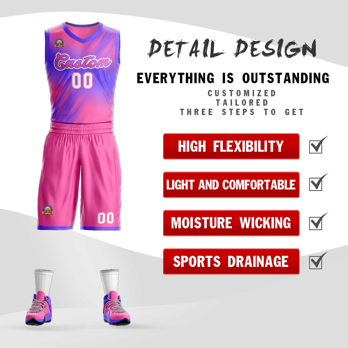 Custom Pink Pink-Purple Gradient Fashion Sets Slash Basketball Jersey Limited