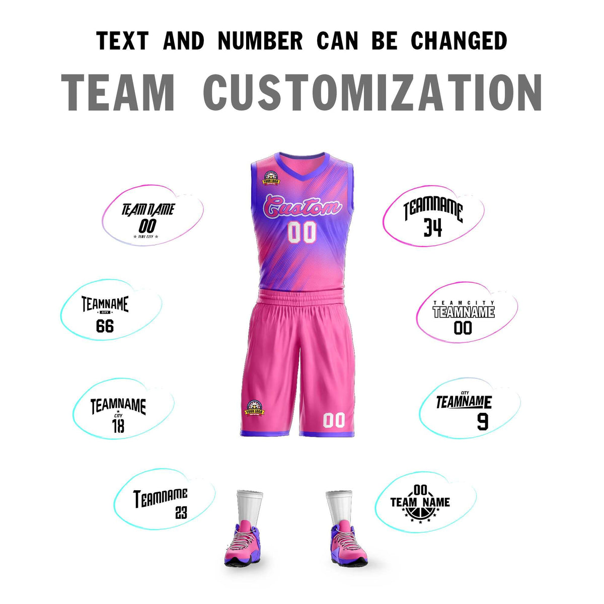 Custom Pink Pink-Purple Gradient Fashion Sets Slash Basketball Jersey Limited