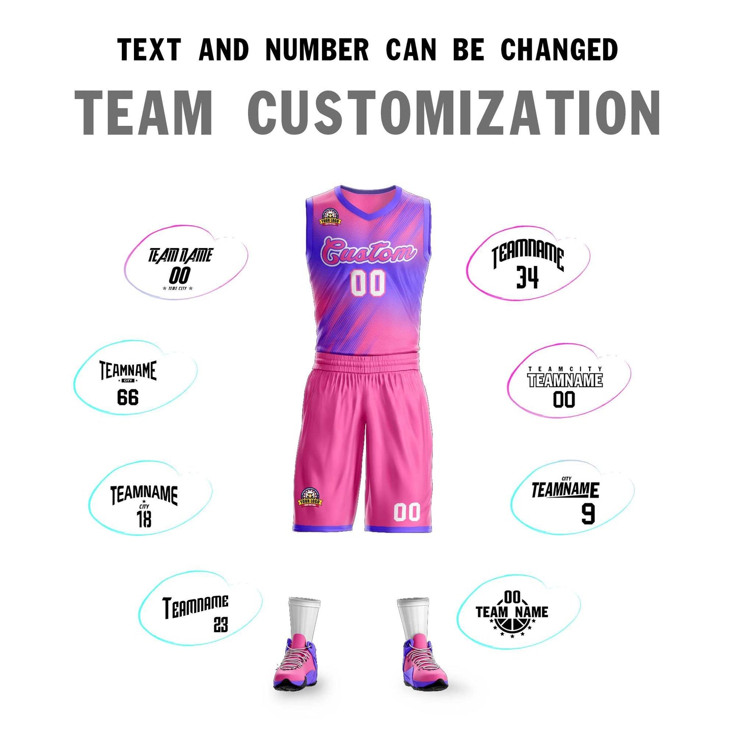 Custom Pink Pink-Purple Gradient Fashion Sets Slash Basketball Jersey Limited