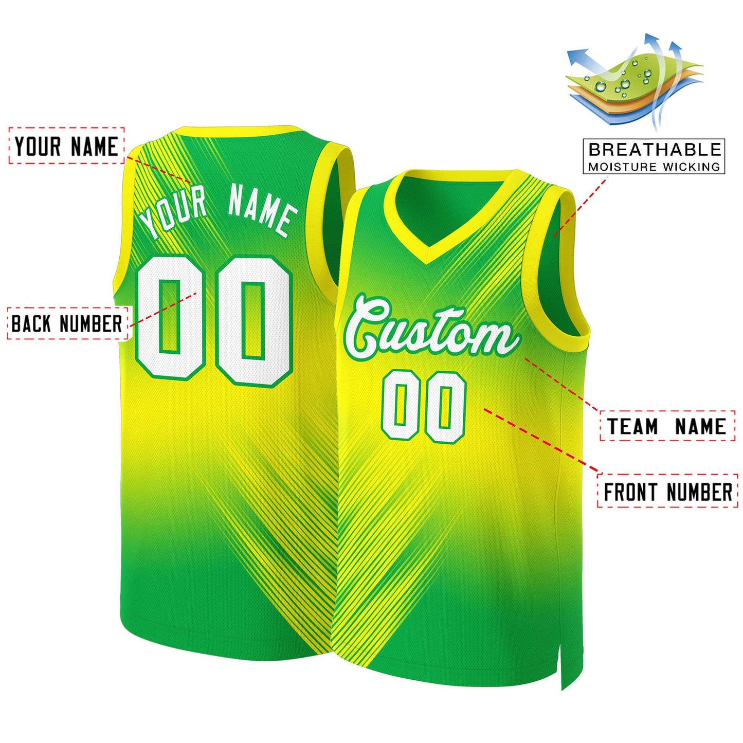 Custom Green White-Green Gradient Fashion Tops Slash Basketball Jersey Limited