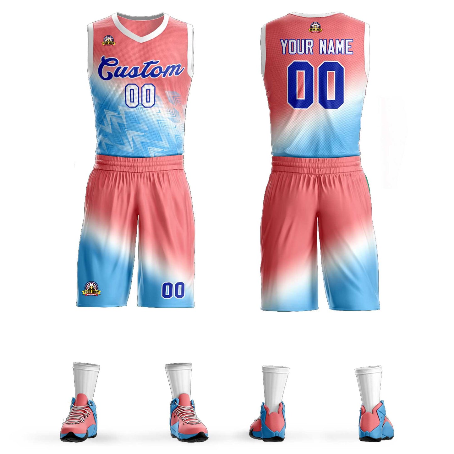Custom Red Blue-Royal Gradient Fashion Sets Slash Basketball Jersey