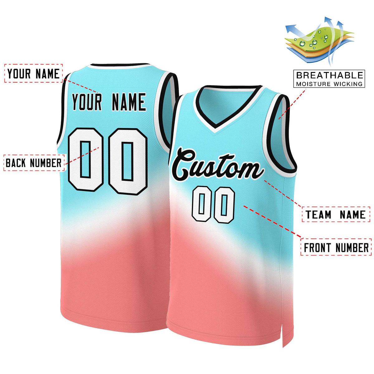 Custom Aqua Red-Black Gradient Fashion Tops Slash Basketball Jersey Limited