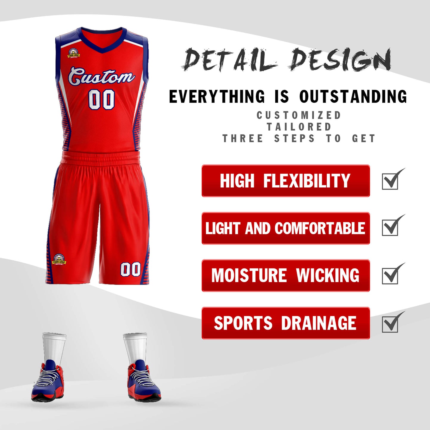 Custom Red White-Navy Classic Sets Mesh Basketball Jersey Limited