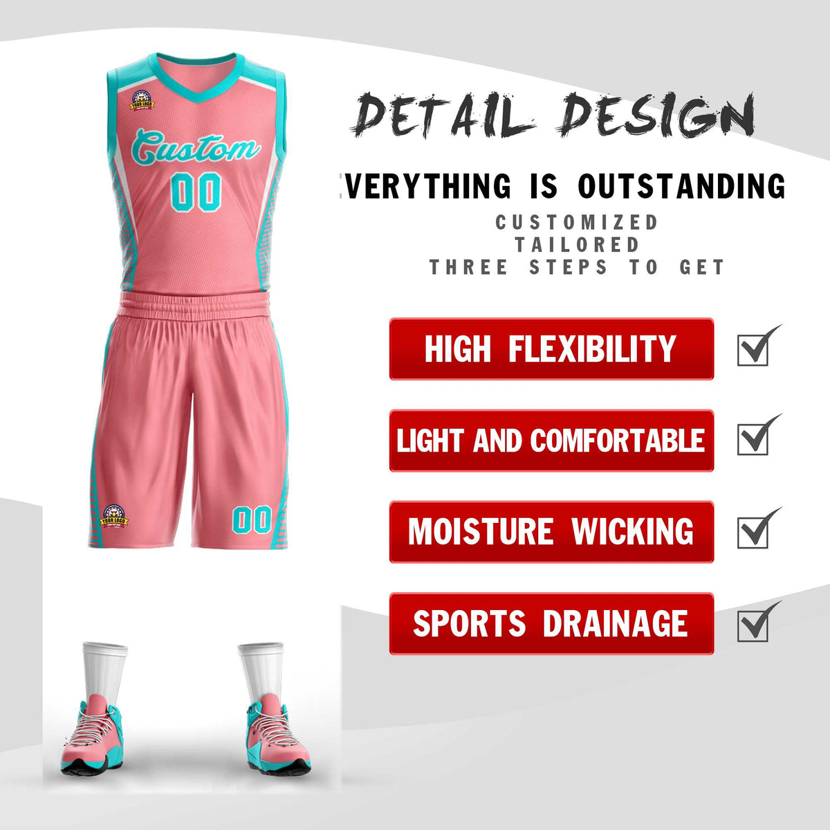 Custom Light Pink Aqua-White Classic Sets Mesh Basketball Jersey Limited