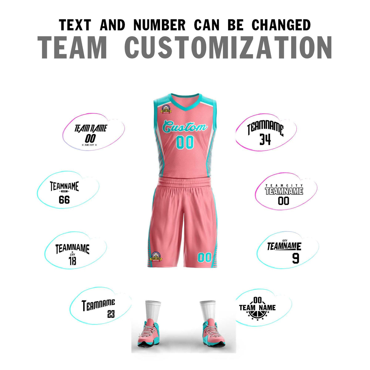 Custom Light Pink Aqua-White Classic Sets Mesh Basketball Jersey Limited