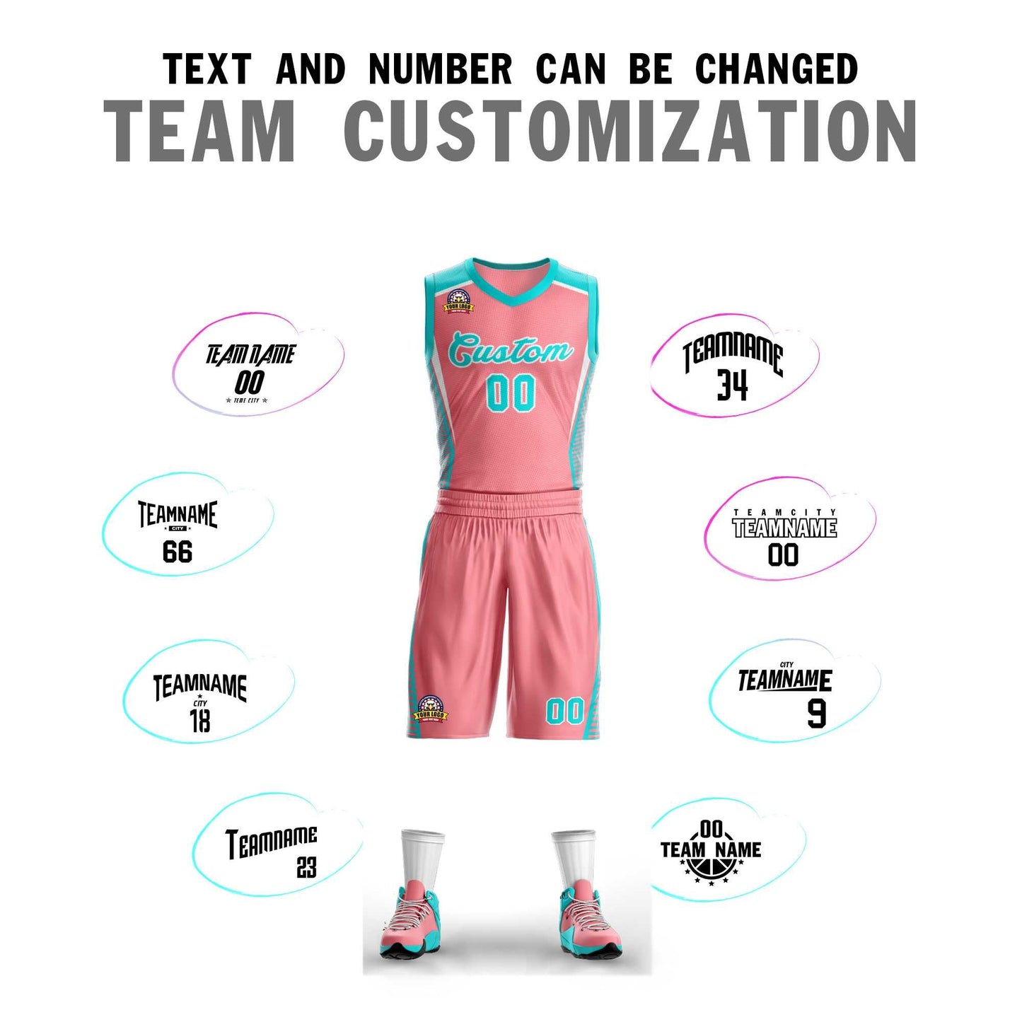 Custom Light Pink Aqua-White Classic Sets Mesh Basketball Jersey Limited
