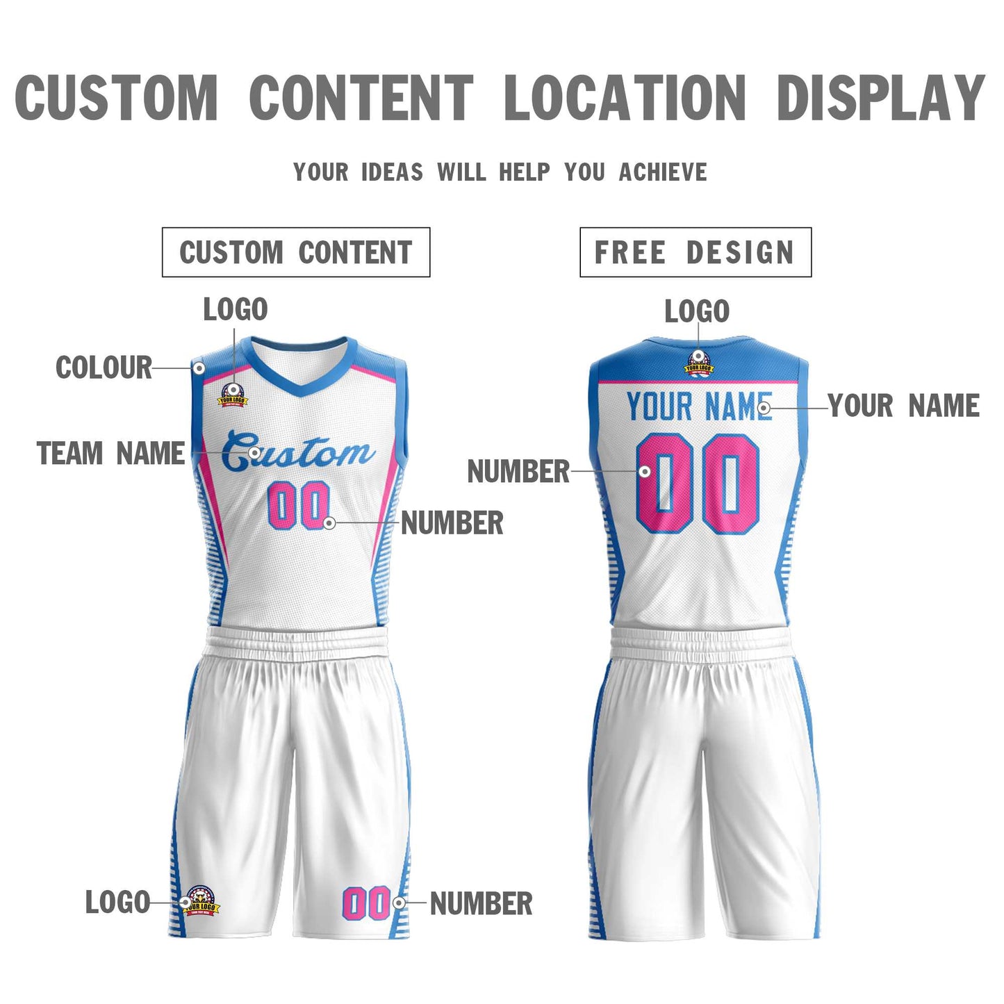 Custom White Powder Blue Classic Sets Mesh Basketball Jersey Limited