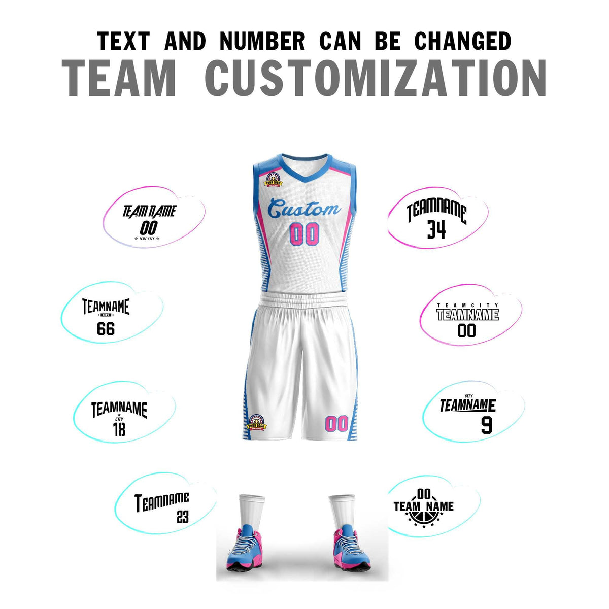 Custom White Powder Blue Classic Sets Mesh Basketball Jersey Limited