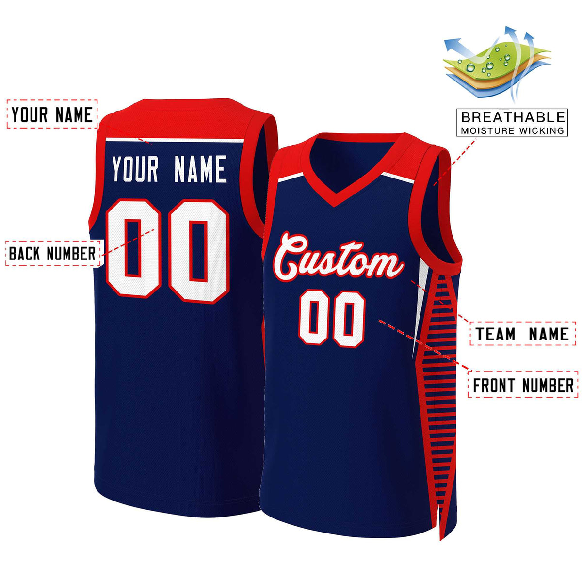 Custom Navy White-Red Classic Tops Mesh Basketball Jersey Limited