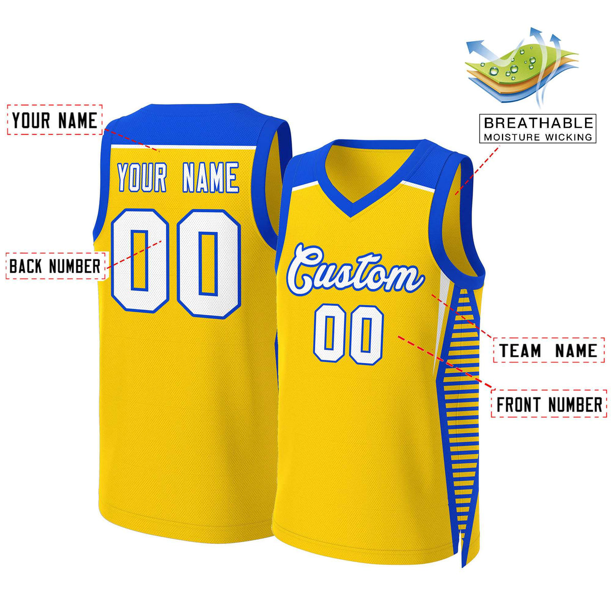 Custom Gold White-Royal Classic Tops Mesh Basketball Jersey Limited