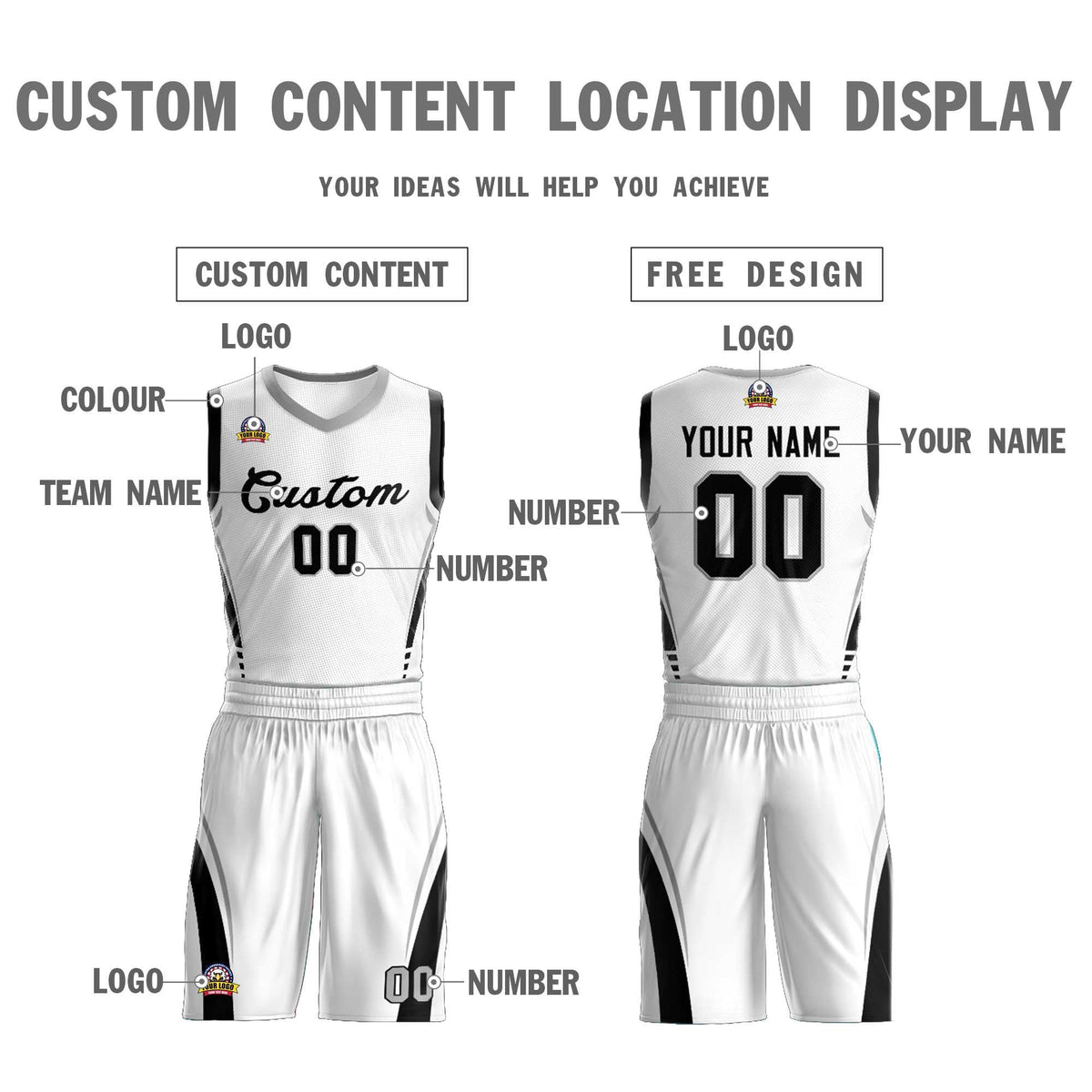 Custom White Black Classic Sets Mesh Basketball Jersey Limited