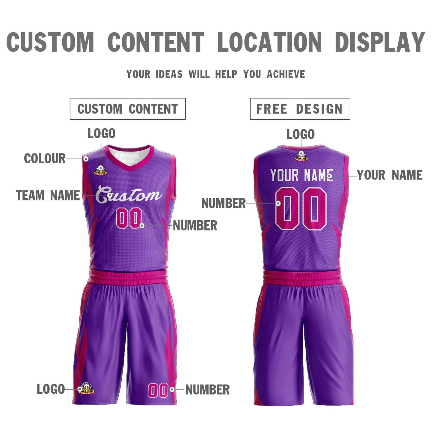 Custom Purple Purple Classic Sets Mesh Basketball Jersey Limited