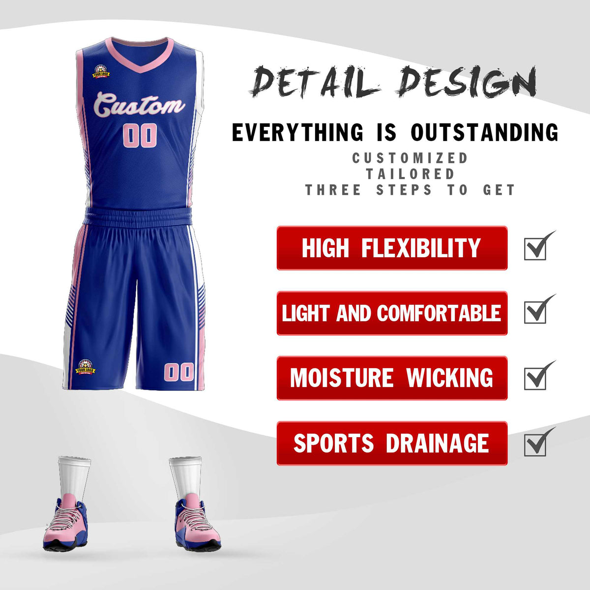 Custom Royal Pink-White Classic Sets Sports Uniform Basketball Jersey Limited