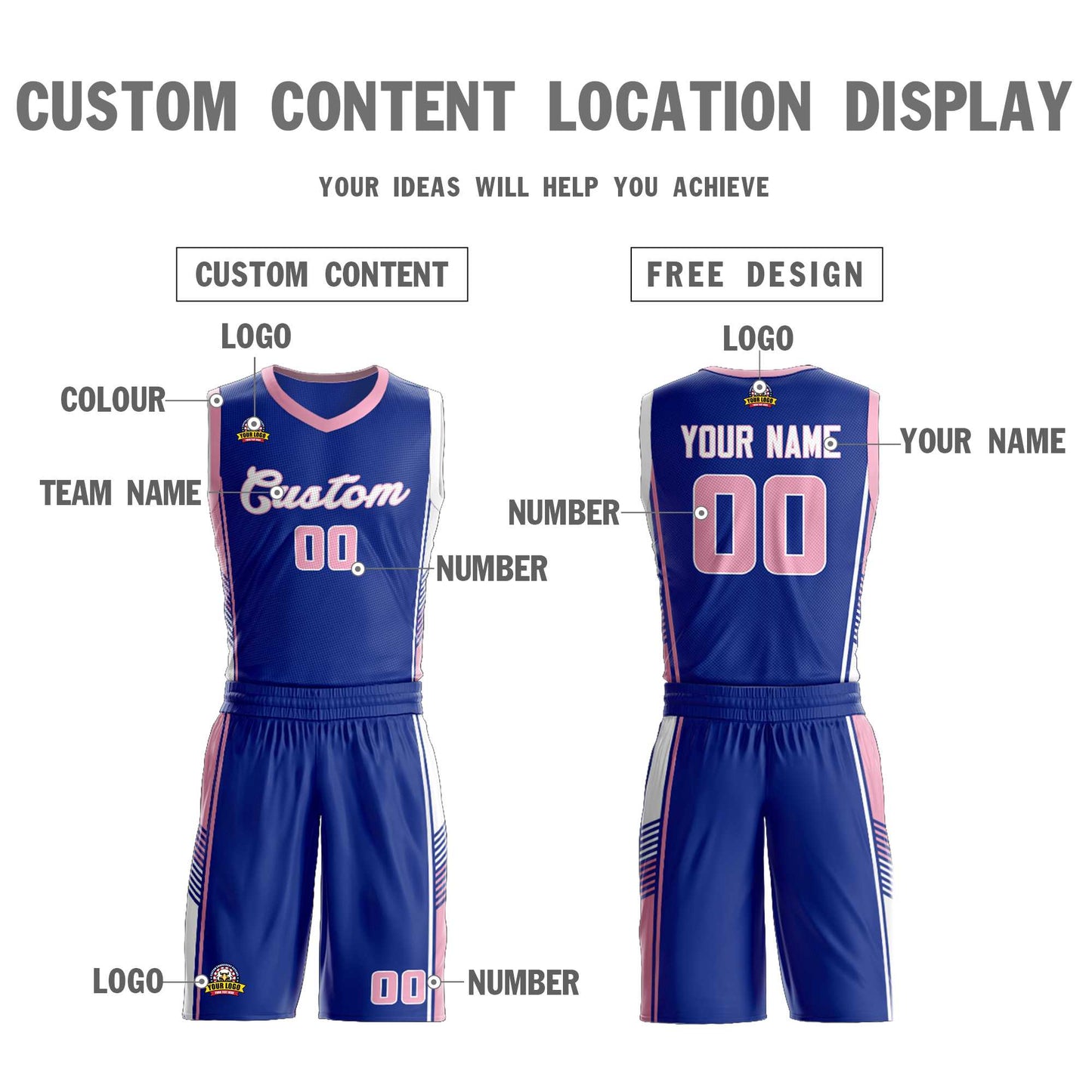 Custom Royal Pink-White Classic Sets Sports Uniform Basketball Jersey Limited