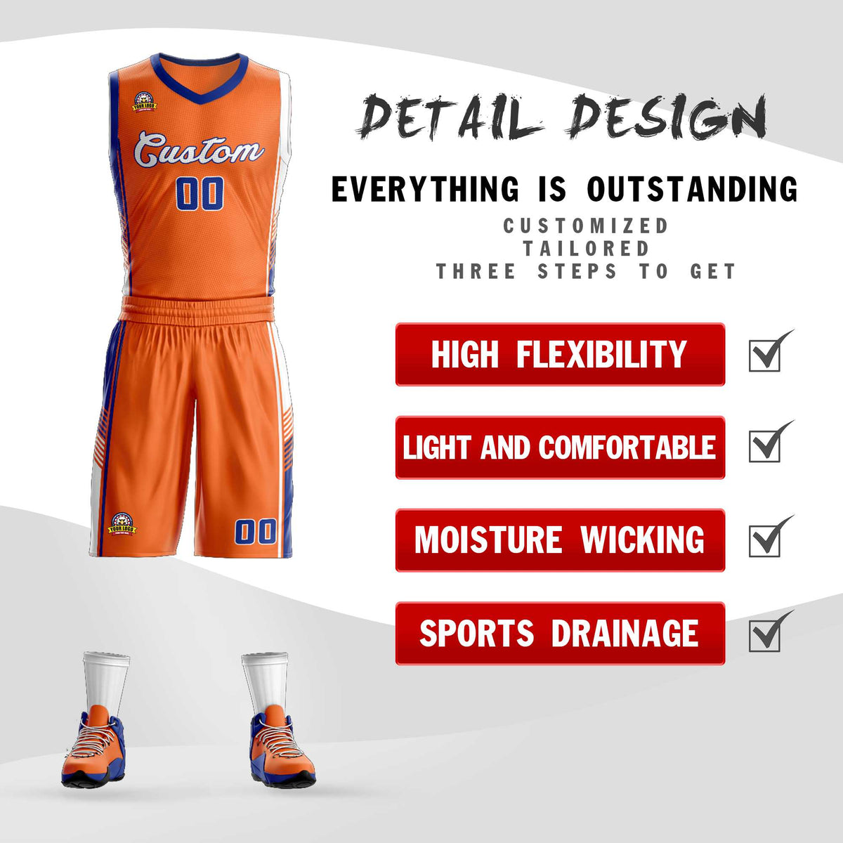 Custom Orange Royal-White Classic Sets Sports Uniform Basketball Jersey Limited