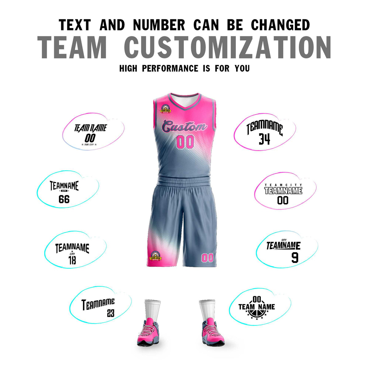 Custom Pink Dark Gray Gradient Fashion Sports Uniform Basketball Jersey Limited