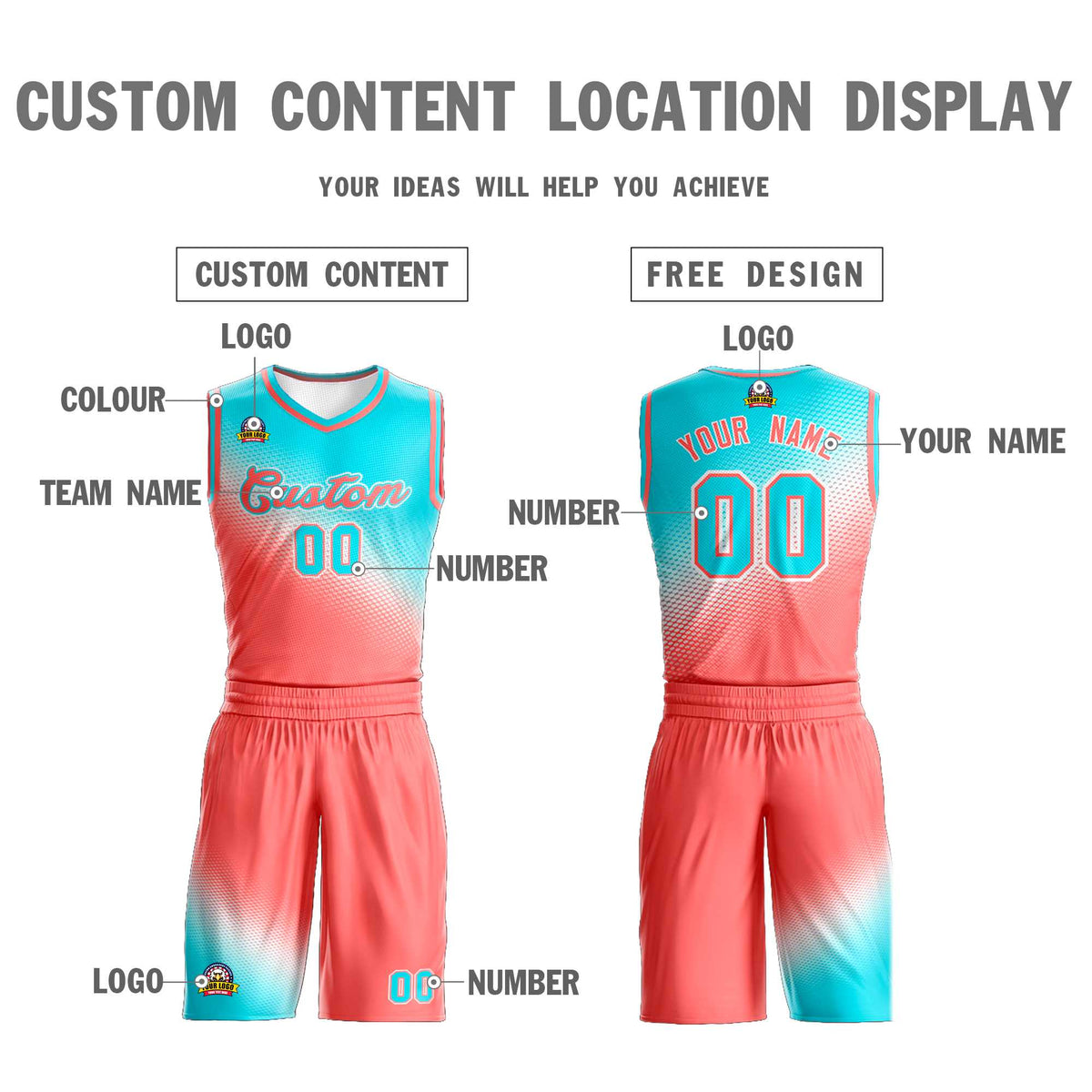 Custom Sky Blue Light Red Gradient Fashion Sports Uniform Basketball Jersey Limited