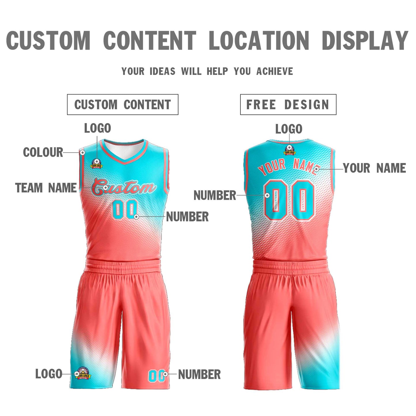 Custom Sky Blue Light Red Gradient Fashion Sports Uniform Basketball Jersey Limited
