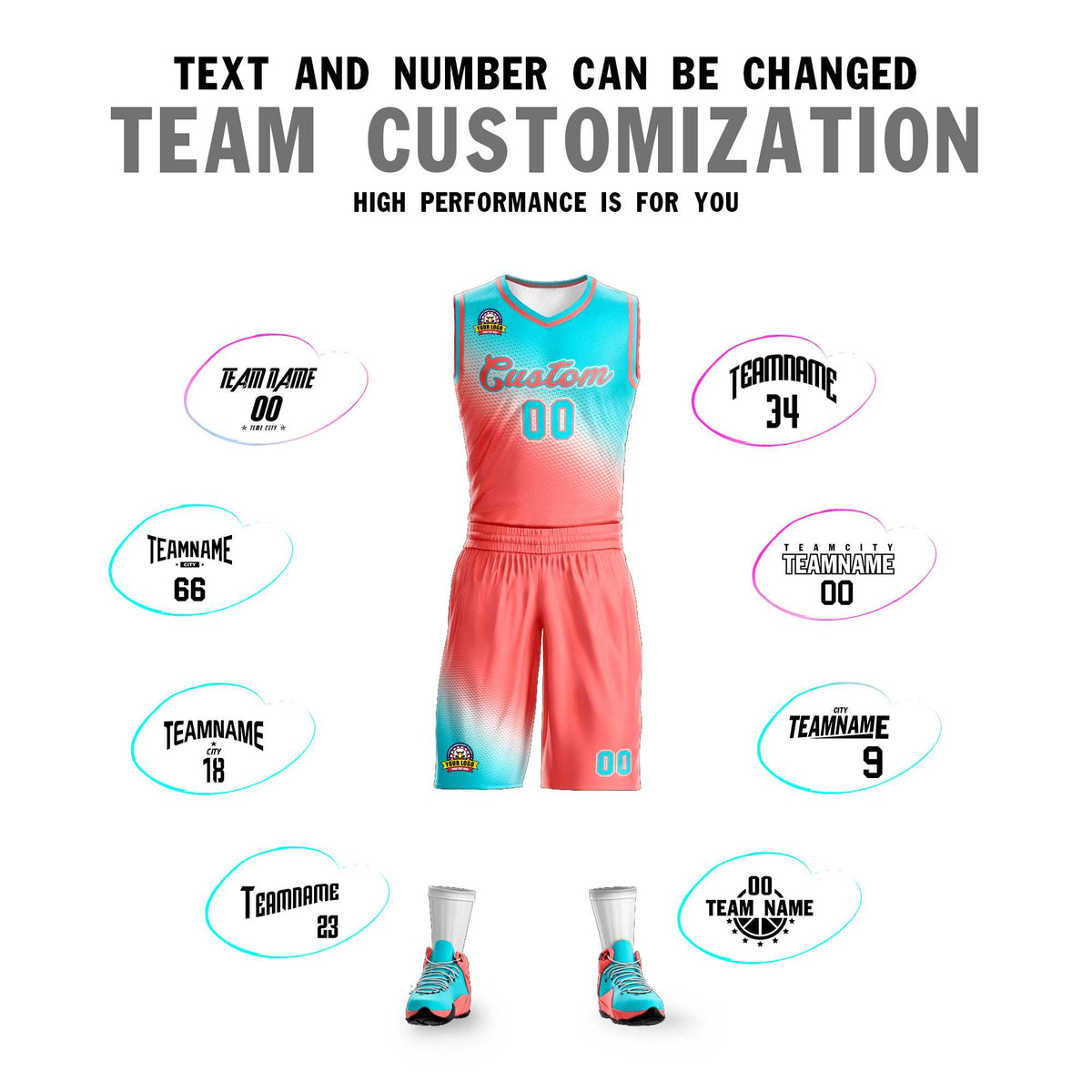 Custom Sky Blue Light Red Gradient Fashion Sports Uniform Basketball Jersey Limited