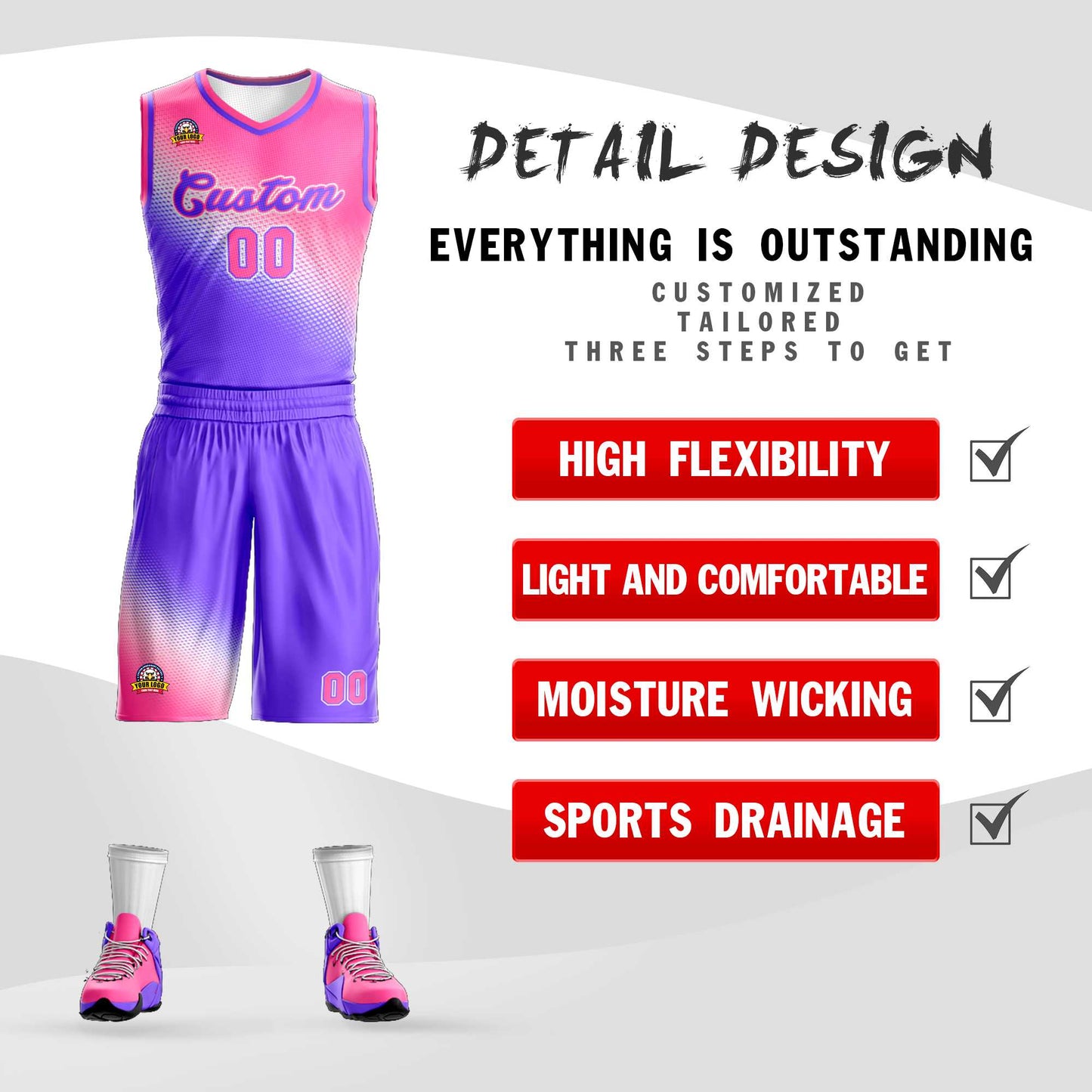 Custom Pink Purple Gradient Fashion Sports Uniform Basketball Jersey Limited
