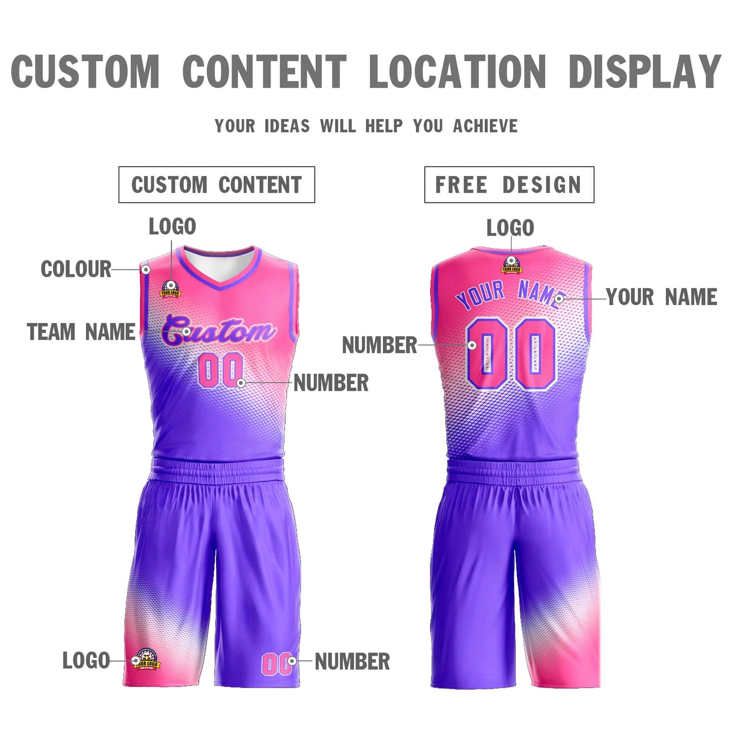 Custom Pink Purple Gradient Fashion Sports Uniform Basketball Jersey Limited