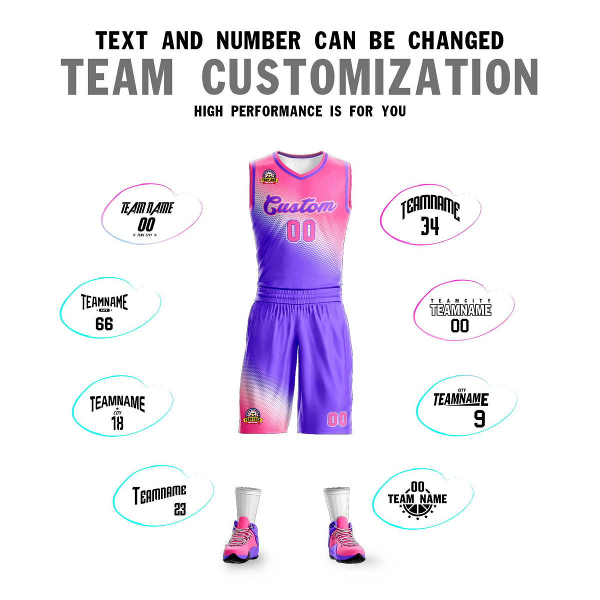 Custom Pink Purple Gradient Fashion Sports Uniform Basketball Jersey Limited