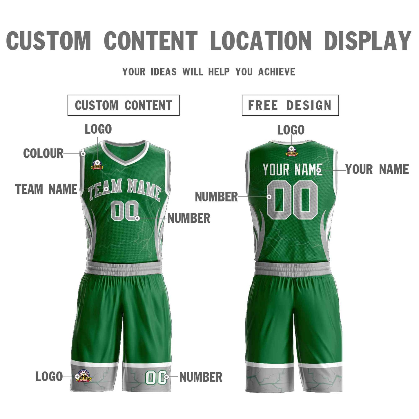 Custom Kelly Green Gray-White Graffiti Pattern Sets Lightning Basketball Jersey Limited
