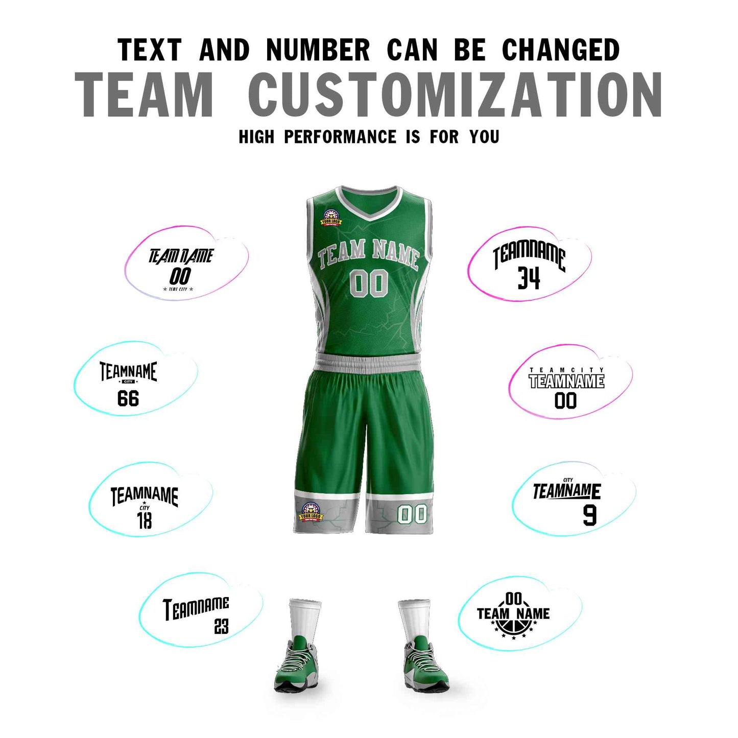 Custom Kelly Green Gray-White Graffiti Pattern Sets Lightning Basketball Jersey Limited