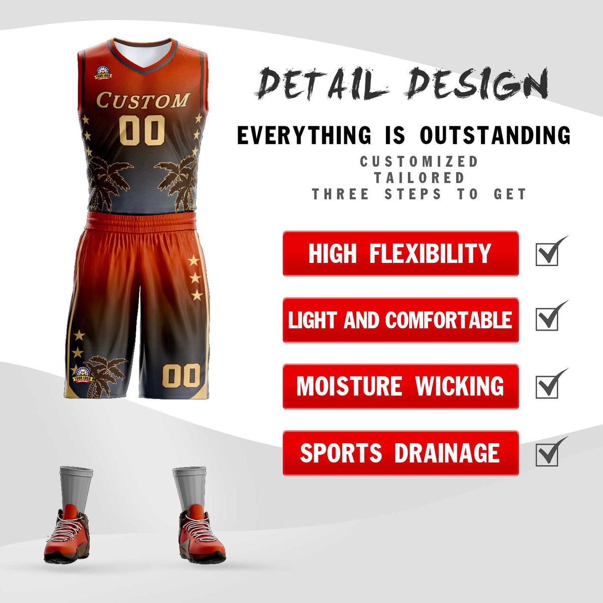Custom Texas Orange Brown-Dark Gray Gradient Fashion Coconut Palm Pattern Sports Uniform Basketball Jersey Limited