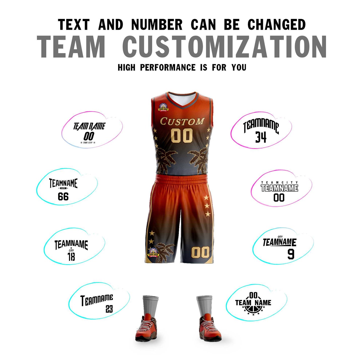 Custom Texas Orange Brown-Dark Gray Gradient Fashion Coconut Palm Pattern Sports Uniform Basketball Jersey Limited