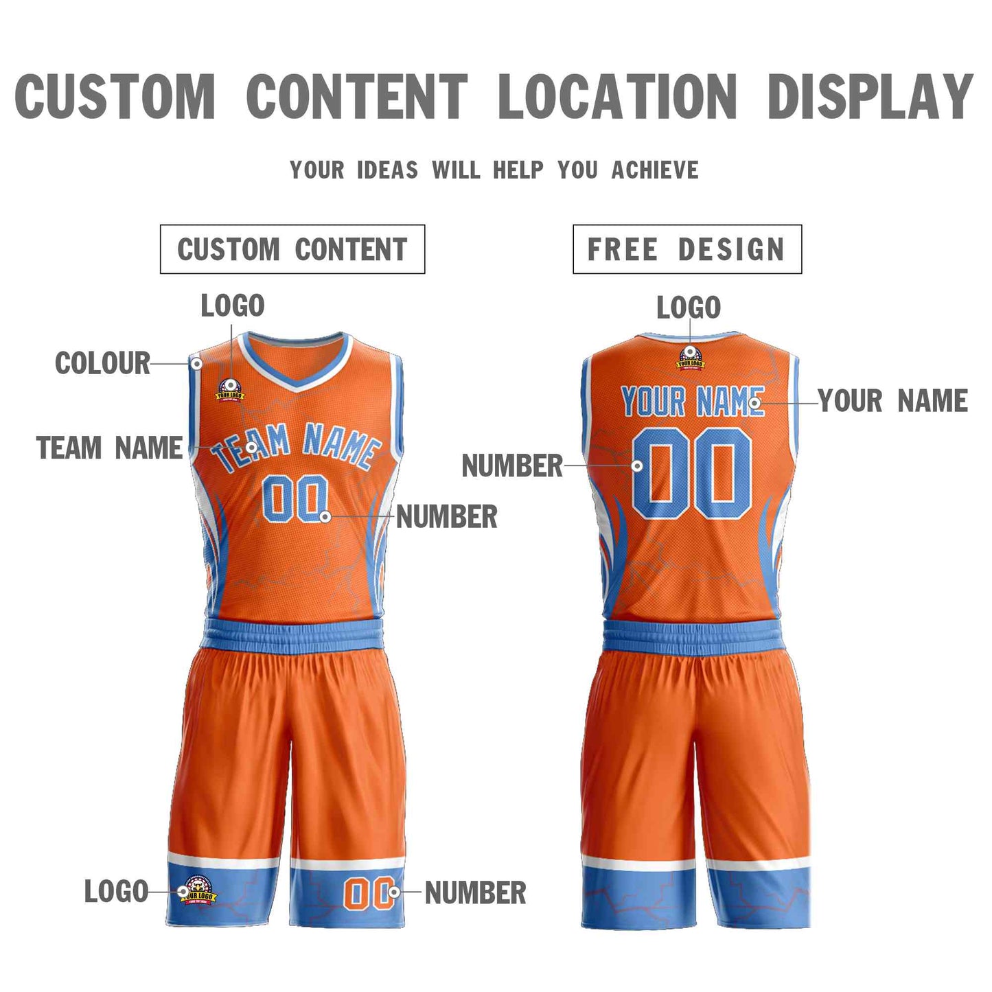 Custom Orange Powder Blue-White Graffiti Pattern Sets Lightning Basketball Jersey Limited