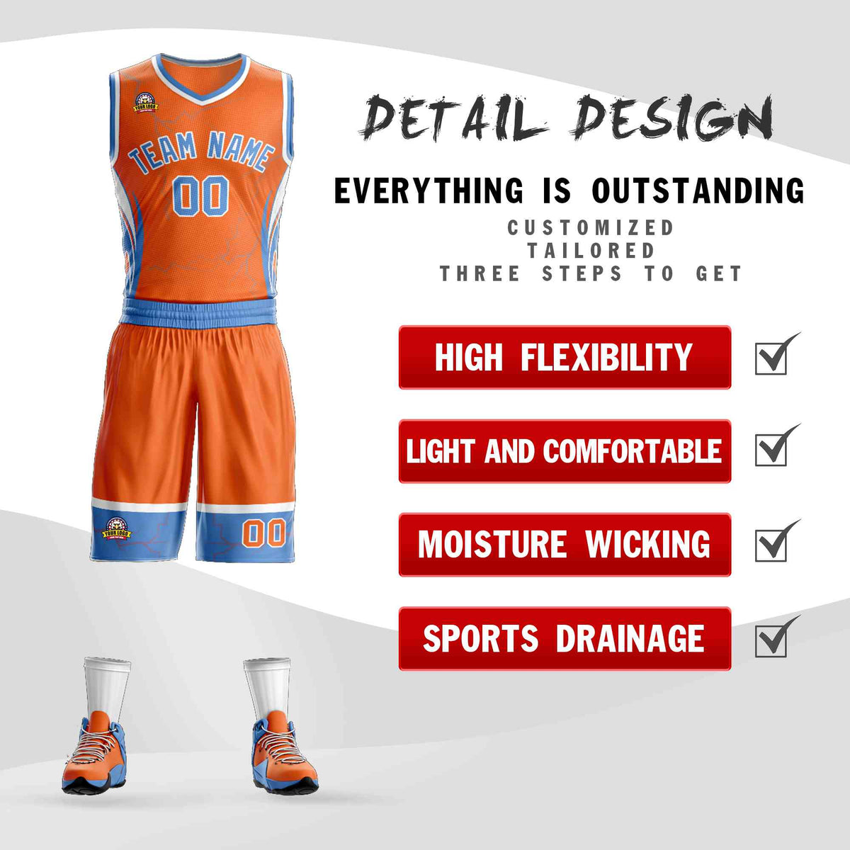 Custom Orange Powder Blue-White Graffiti Pattern Sets Lightning Basketball Jersey Limited