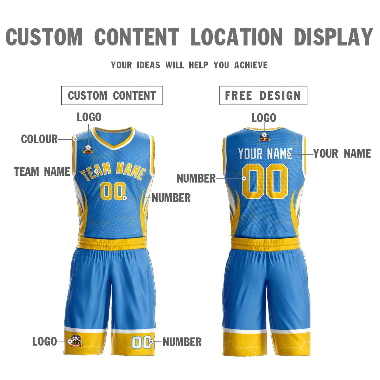 Custom Powder Blue Gold-White Graffiti Pattern Sets Lightning Basketball Jersey Limited