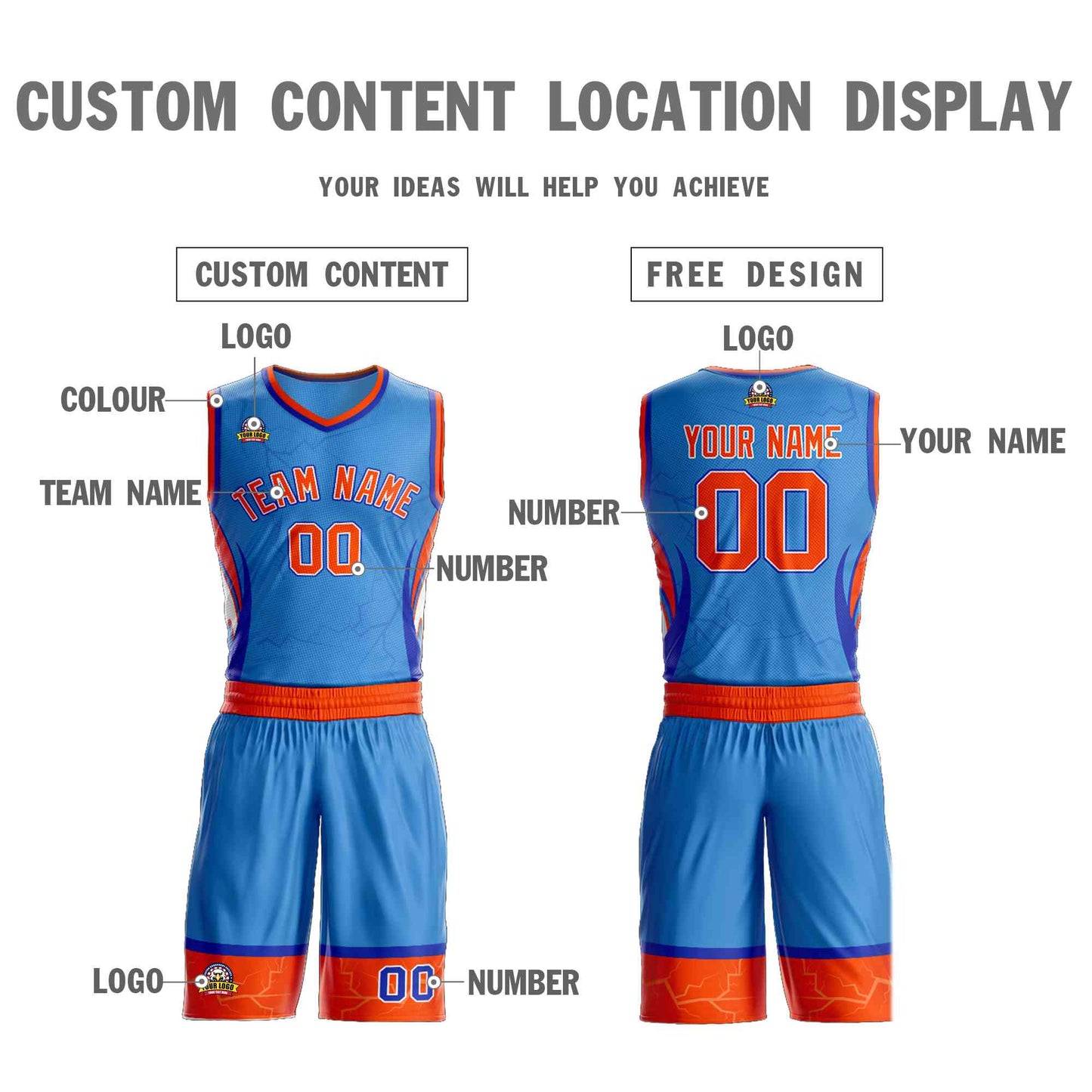 Custom Powder Blue Orange-White Graffiti Pattern Sets Lightning Basketball Jersey Limited