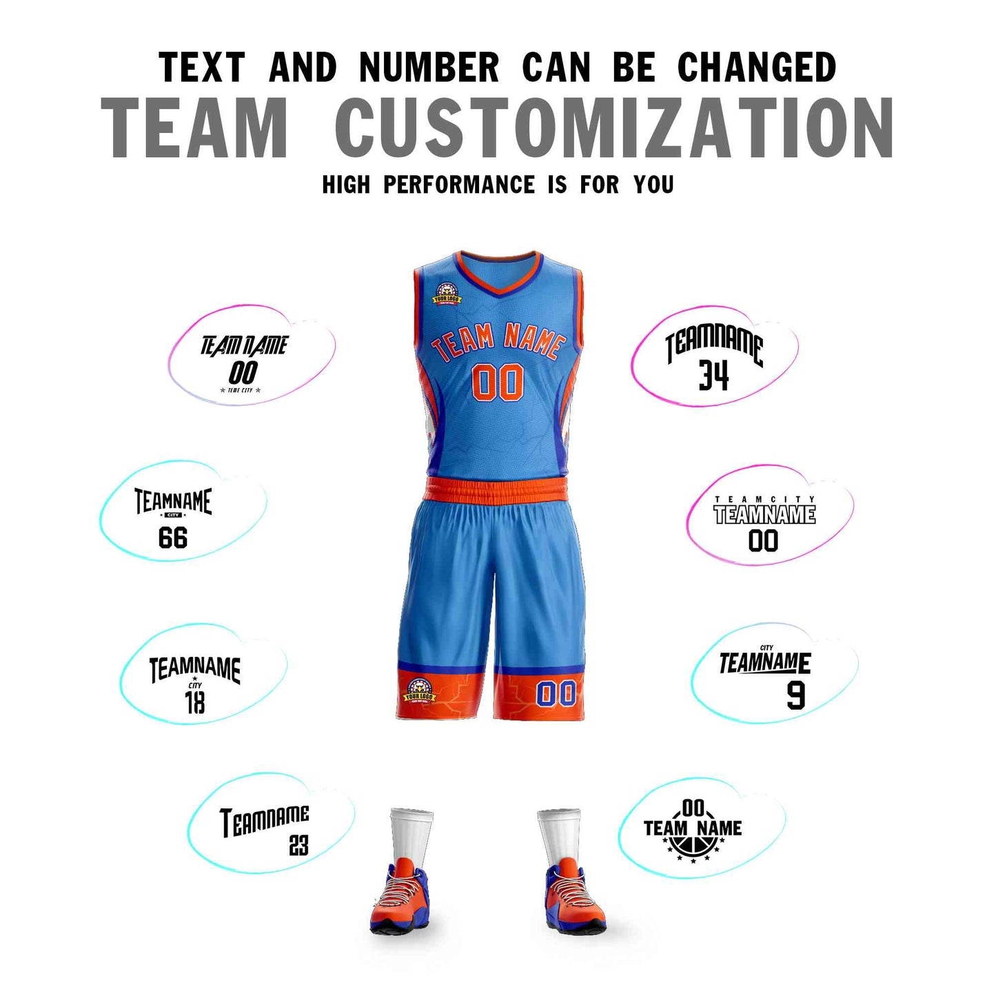 Custom Powder Blue Orange-White Graffiti Pattern Sets Lightning Basketball Jersey Limited