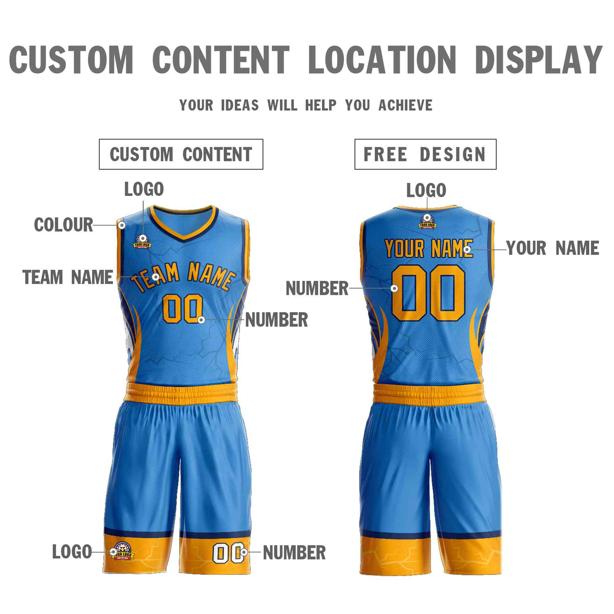 Custom Powder Blue Gold-Navy Graffiti Pattern Sets Lightning Basketball Jersey Limited